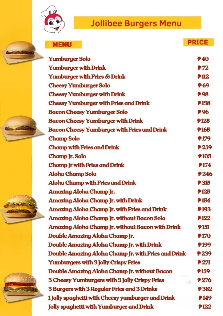 jollibee Burger Menu